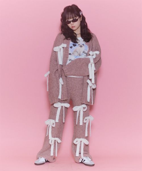 FLUFFY RIBBON KNIT CARDIGAN | Candy Stripper（キャンディ