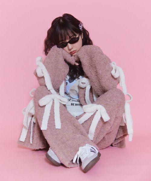 【残りわずか】 CARDIGAN KNIT RIBBON FLUFFY | Stripper（キャンディ Candy トップス