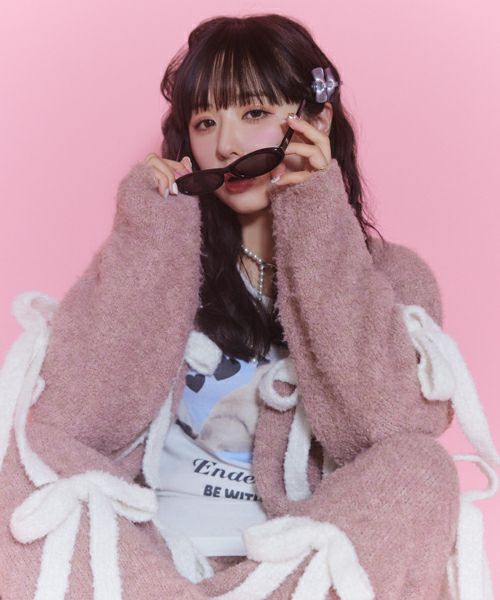 FLUFFY RIBBON KNIT CARDIGAN | Candy Stripper（キャンディ  