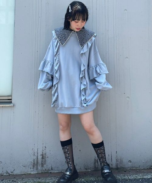 LEOPARD COLLAR FRILL SWEAT | Candy Stripper（キャンディ