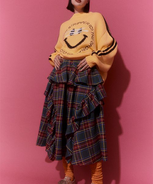 CHECK FRILL MIDI SKIRT | Candy Stripper（キャンディ