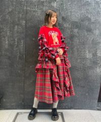 【美品】　Candy Stripper チェック フリル ミディスカート レッド 新品 Candy Stripper チェック フリル ミディスカート レッド