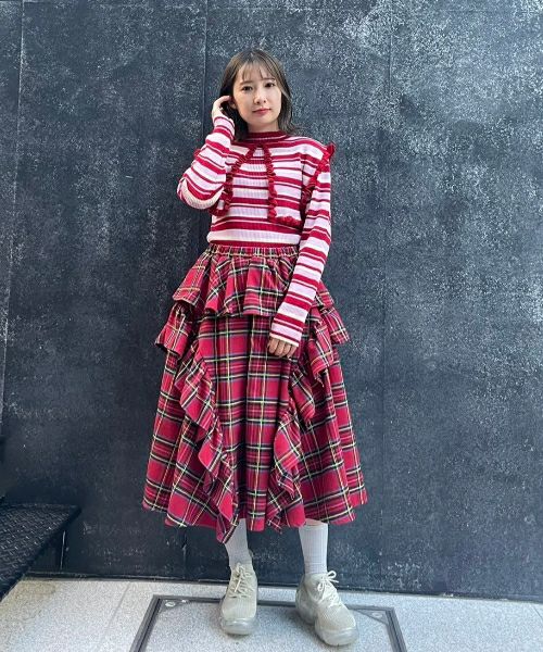 CHECK FRILL MIDI SKIRT | Candy Stripper（キャンディ