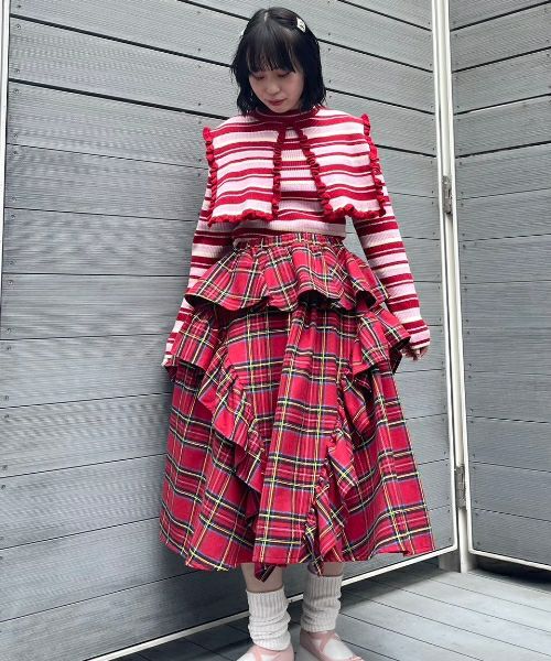 CHECK FRILL MIDI SKIRT | Candy Stripper（キャンディ