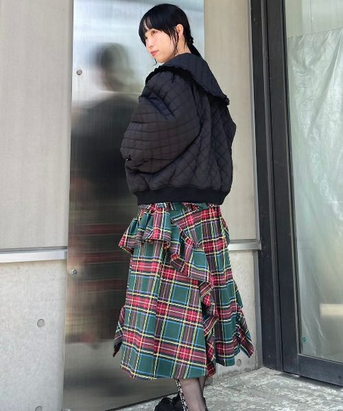 CHECK FRILL MIDI SKIRT | Candy Stripper（キャンディ