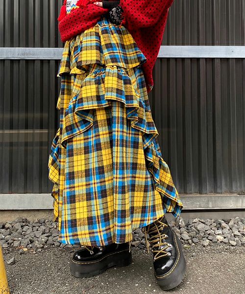 CHECK FRILL MIDI SKIRT | Candy Stripper（キャンディ