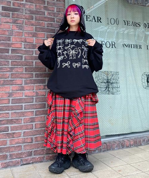新品 Candy Stripper チェック フリル ミディスカート レッド Candy Stripper（キャンディストリッパー）の「CHECK FRILL MIDI