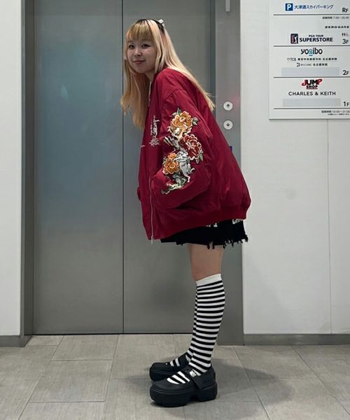 【極美品】CANDY STRIPPER チェッカーフラッグ　MA-1 ブルゾン NEW ARRIVAL♡今週末入荷のBLACK COLLECTION / CANDY STRIPPER