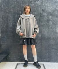 SAILOR COLLAR FAKE LEATHER JACKET | Candy Stripper