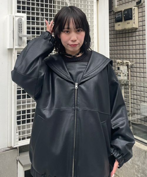 SAILOR COLLAR FAKE LEATHER JACKET | Candy Stripper（キャンディ ストリッパー）｜オフィシャル通販サイト CANDY STORE