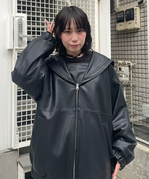 SAILOR COLLAR FAKE LEATHER JACKET | Candy Stripper（キャンディ 