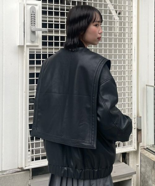 SAILOR COLLAR FAKE LEATHER JACKET | Candy Stripper
