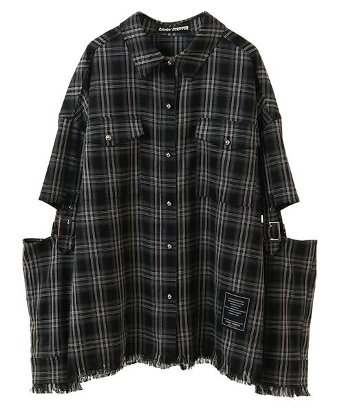 Candy Stripper - キャンディーストリッパー　ハンバーガー　ワッペン長袖チェックシャツ BELTED CHECK SHIRT | Candy Stripper（キャンディ ストリッパー