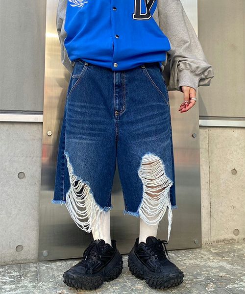 DAMAGE LAYERED DENIM PANTS | Candy Stripper（キャンディ