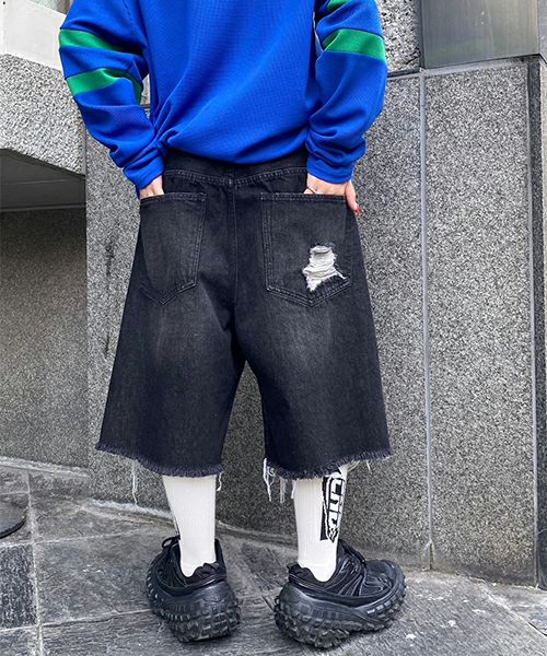 【5％OFF】 DAMAGE SHORT JEANS | Candy Stripper（キャンディ ストリッパー パンツ