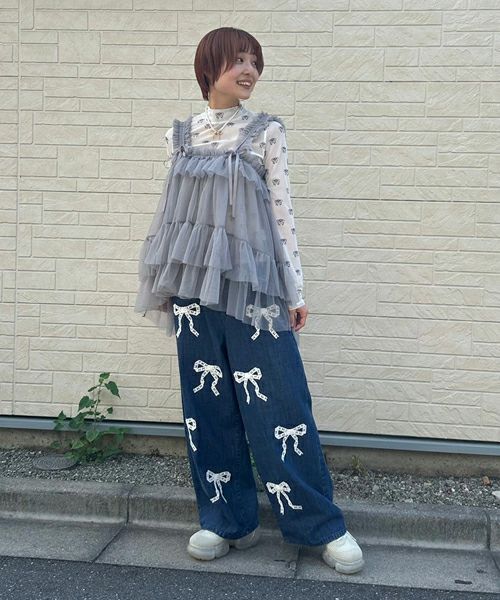 LACY RIBBON DENIM PANTS | Candy Stripper（キャンディ