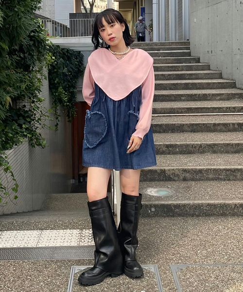 ♡♡ DENIM MINI ONE-PIECE | Candy Stripper
