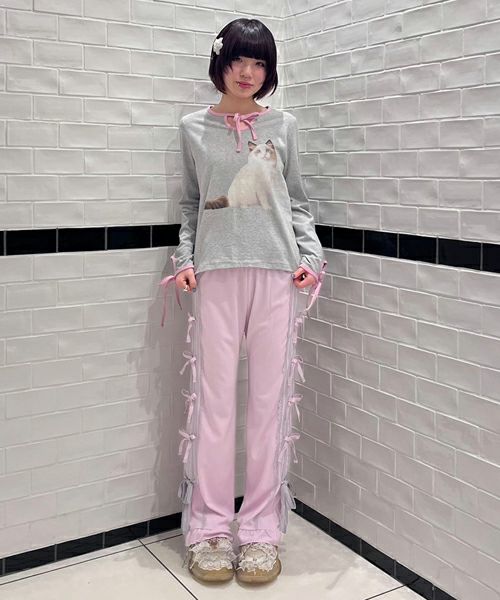 【本日限定価格】Alice check ribbon tops ANDMARY】Alice check ribbon tops