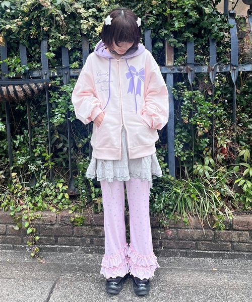 【candy stripper】ストライプ　セットアップ　ピンク　フリル セール】DOLLY RIBBON VELOUR トップス（その他トップス