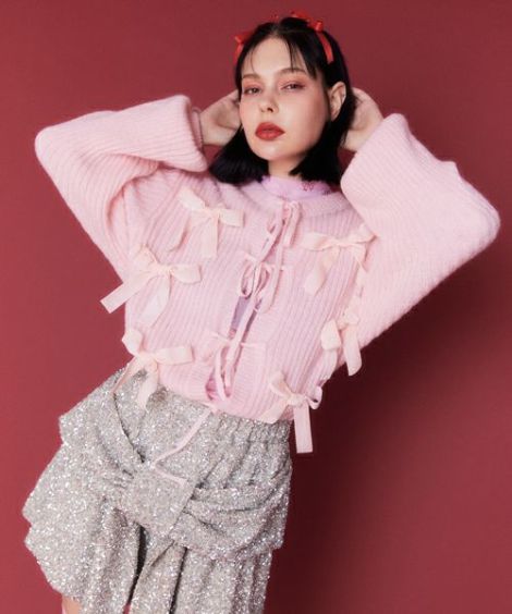 FANCY RIBBON KNIT CARDIGAN