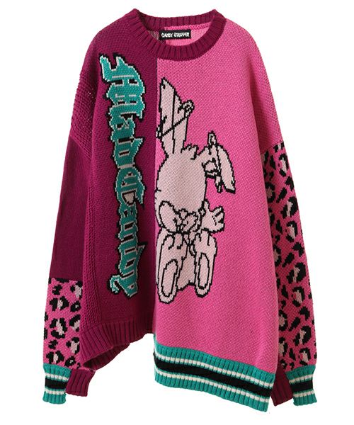 トップス D221901 Candy Stripper YUMMY BURGER KNIT キャンディストリッパー ニット ハンバーガー プリント ピンク