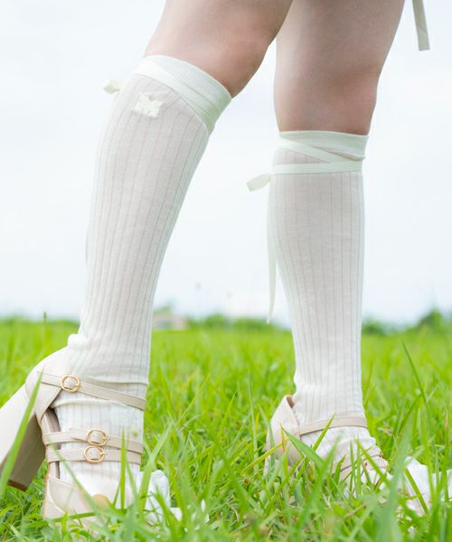 益若つばさ×Candy Stripper】MISSING YOU SHEER RIB HIGH SOCKS 