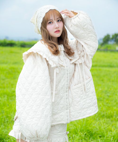 益若つばさ】FRILL COLLAR PRECIOUS QUIL TING JACKET | Candy