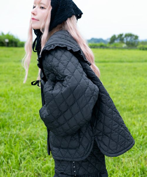 益若つばさ】FRILL COLLAR PRECIOUS QUIL TING JACKET | Candy