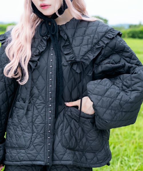 益若つばさ】FRILL COLLAR PRECIOUS QUIL TING JACKET | Candy 