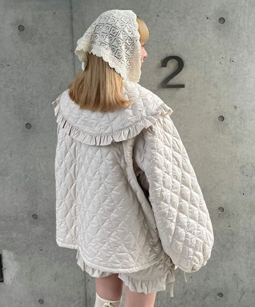 益若つばさ】FRILL COLLAR PRECIOUS QUIL TING JACKET | Candy