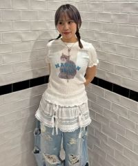 LAZY CAT SHIRRING TOPS | Candy Stripper（キャンディ ストリッパー