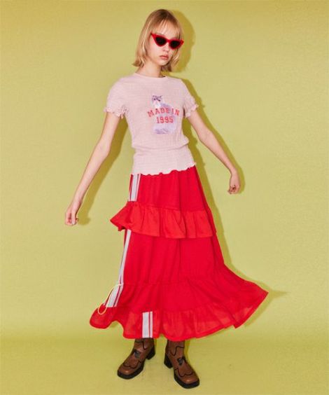 FRILL MESH JERSEY SKIRT