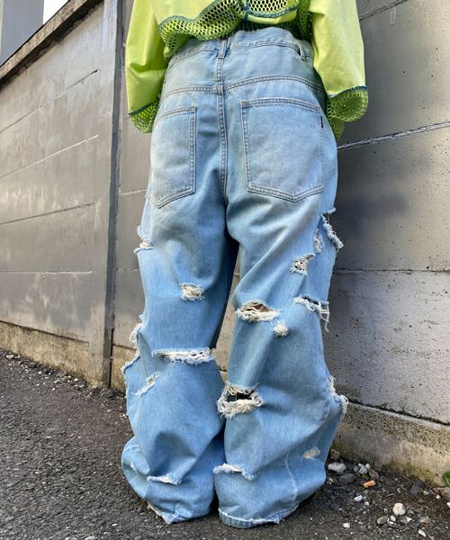 DAMAGE LAYERED DENIM PANTS | Candy Stripper（キャンディ