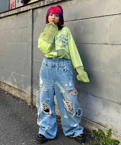 DAMAGE LAYERED DENIM PANTS | Candy Stripper（キャンディ  