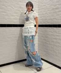 DAMAGE LAYERED DENIM PANTS | Candy Stripper（キャンディ