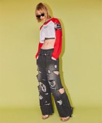 DAMAGE LAYERED DENIM PANTS | Candy Stripper（キャンディ