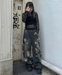 【美品】キャンディストリッパー　パッチワーク　デニムブルゾン　ダメージ加工　M Candy Stripper - キャンディストリッパー デニムジャケット