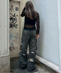 DAMAGE LAYERED DENIM PANTS | Candy Stripper（キャンディ