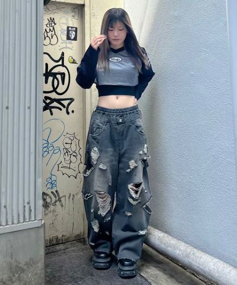 DAMAGE LAYERED DENIM PANTS