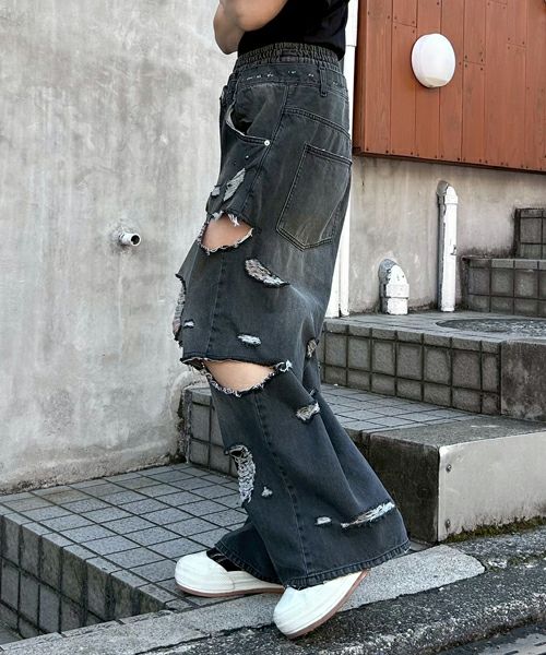 DAMAGE LAYERED DENIM PANTS | Candy Stripper（キャンディ