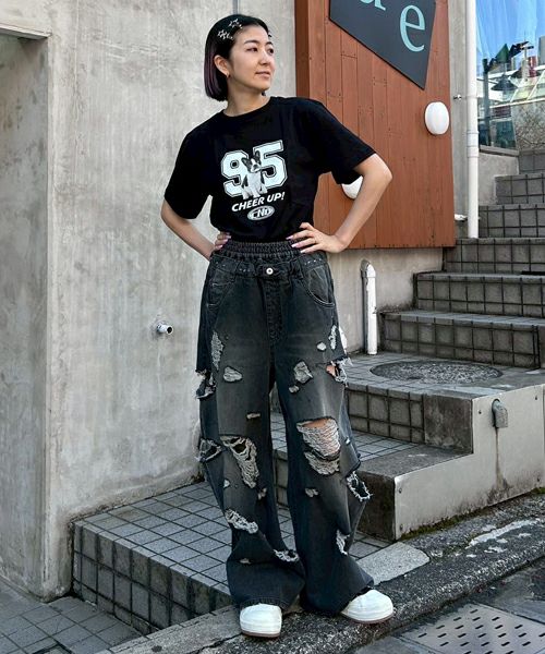 DAMAGE LAYERED DENIM PANTS | Candy Stripper（キャンディ