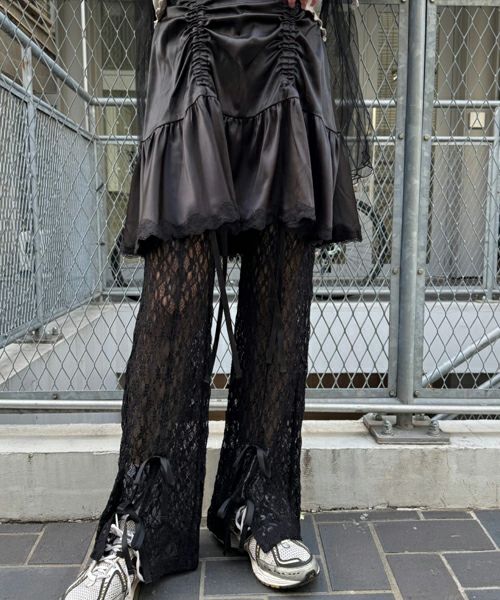 SATIN GATHER SKIRT LAYERED PANTS | Candy Stripper
