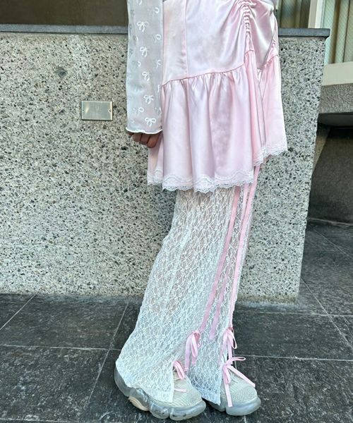 SATIN GATHER SKIRT LAYERED PANTS | Candy Stripper