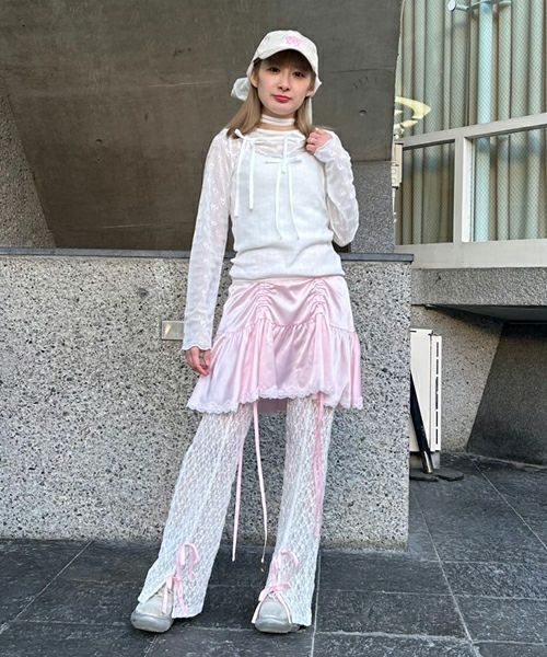 SATIN GATHER SKIRT LAYERED PANTS | Candy Stripper
