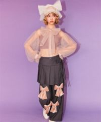PRECIOUS RIBBON PLEATS WRAP SKIRT LAYERED PANTS | Candy Stripper