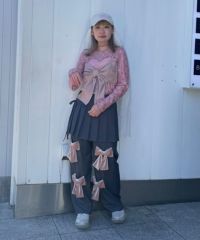 PRECIOUS RIBBON PLEATS WRAP SKIRT LAYERED PANTS | Candy Stripper