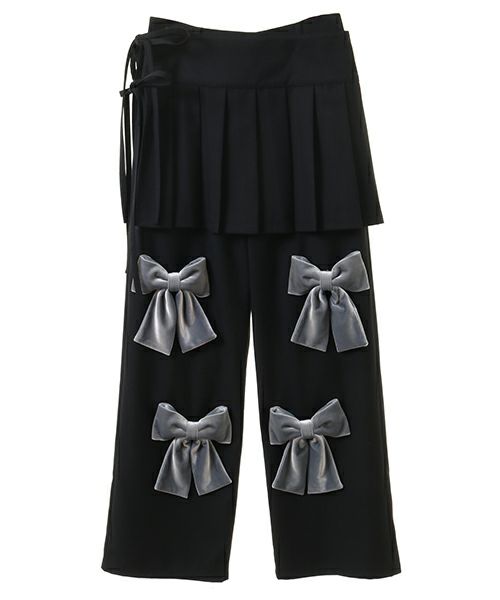 PRECIOUS RIBBON PLEATS WRAP SKIRT LAYERED PANTS | Candy Stripper