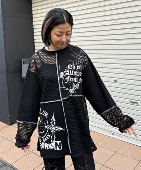 Candy Stripper｜CUT SLEEVE MESH PATCHED TOPS | Rakuten