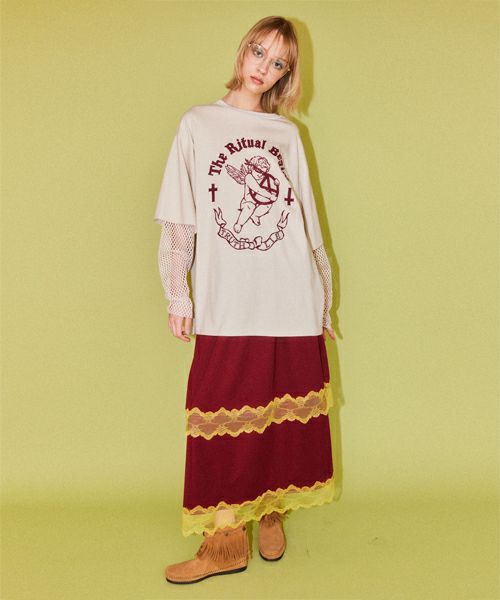 Candy Stripper STICKERS LAYERED トップス CUT SLEEVE MESH PATCHED TOPS | Candy Stripper（キャンディ