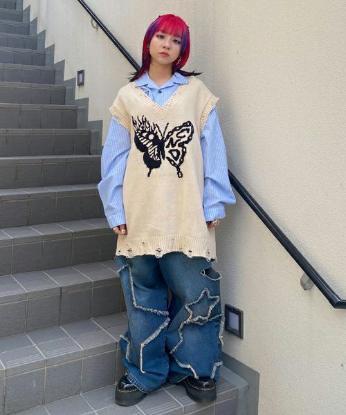 STAR PATCHED DENIM PANTS | Candy Stripper（キャンディ